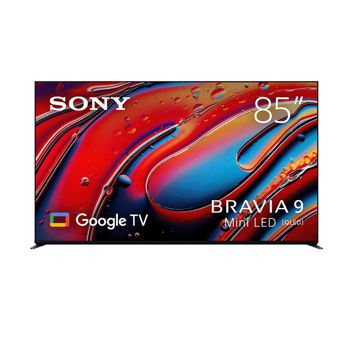 Sony Bravia 9 Mini LED TV with colorful display on a white background