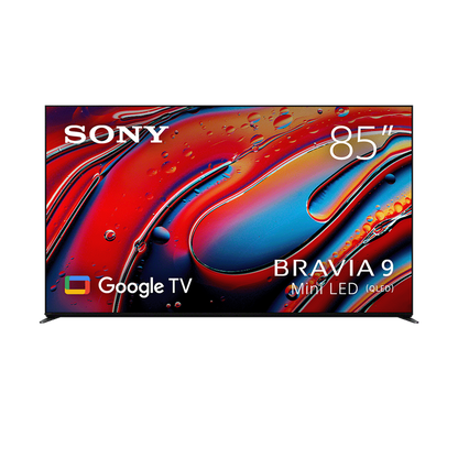 Sony Bravia 9 Mini LED TV with colorful display on a white background