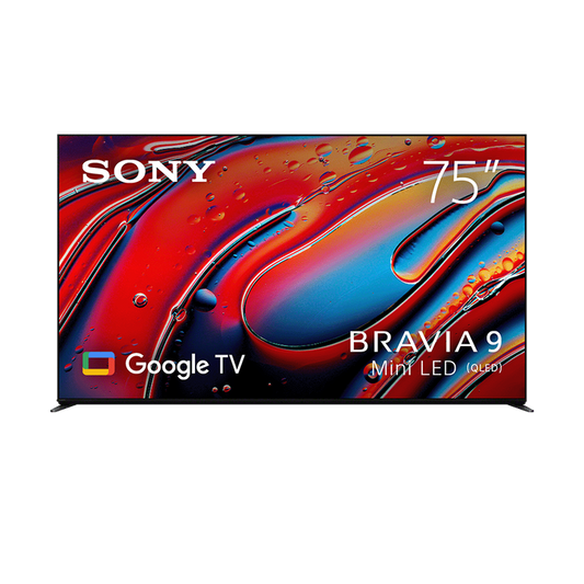 Sony Bravia 9 Mini LED TV with colorful display on a white background